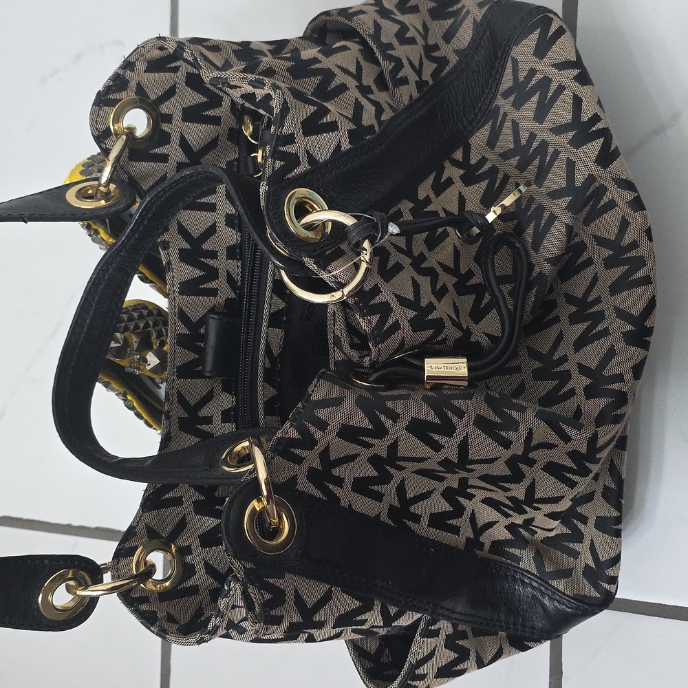 Michael Kors Monogram Black and Tan Shoulder Bag